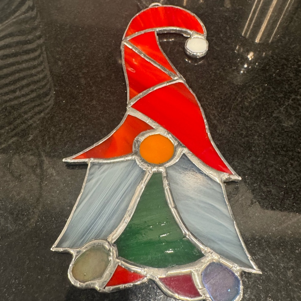 Stained Glass Gnome Suncatcher - Red, Green, and Blue